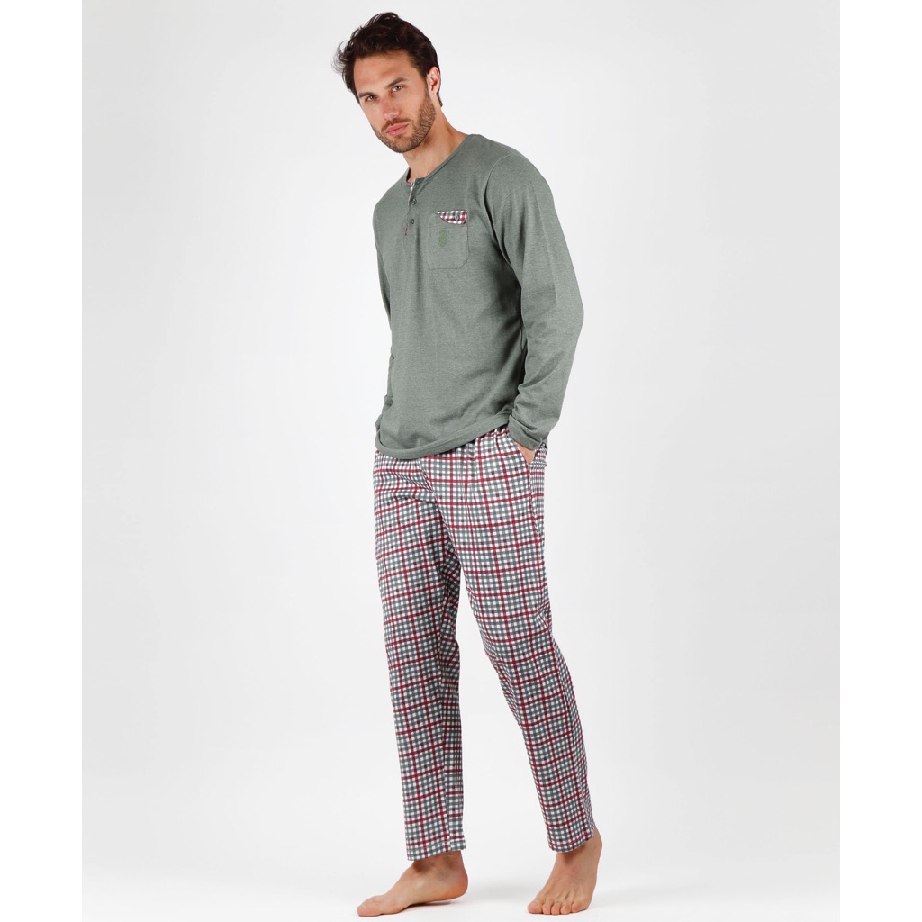 pigiama-cotone-uomo-verde-foglia-rosso-info-spedizioni