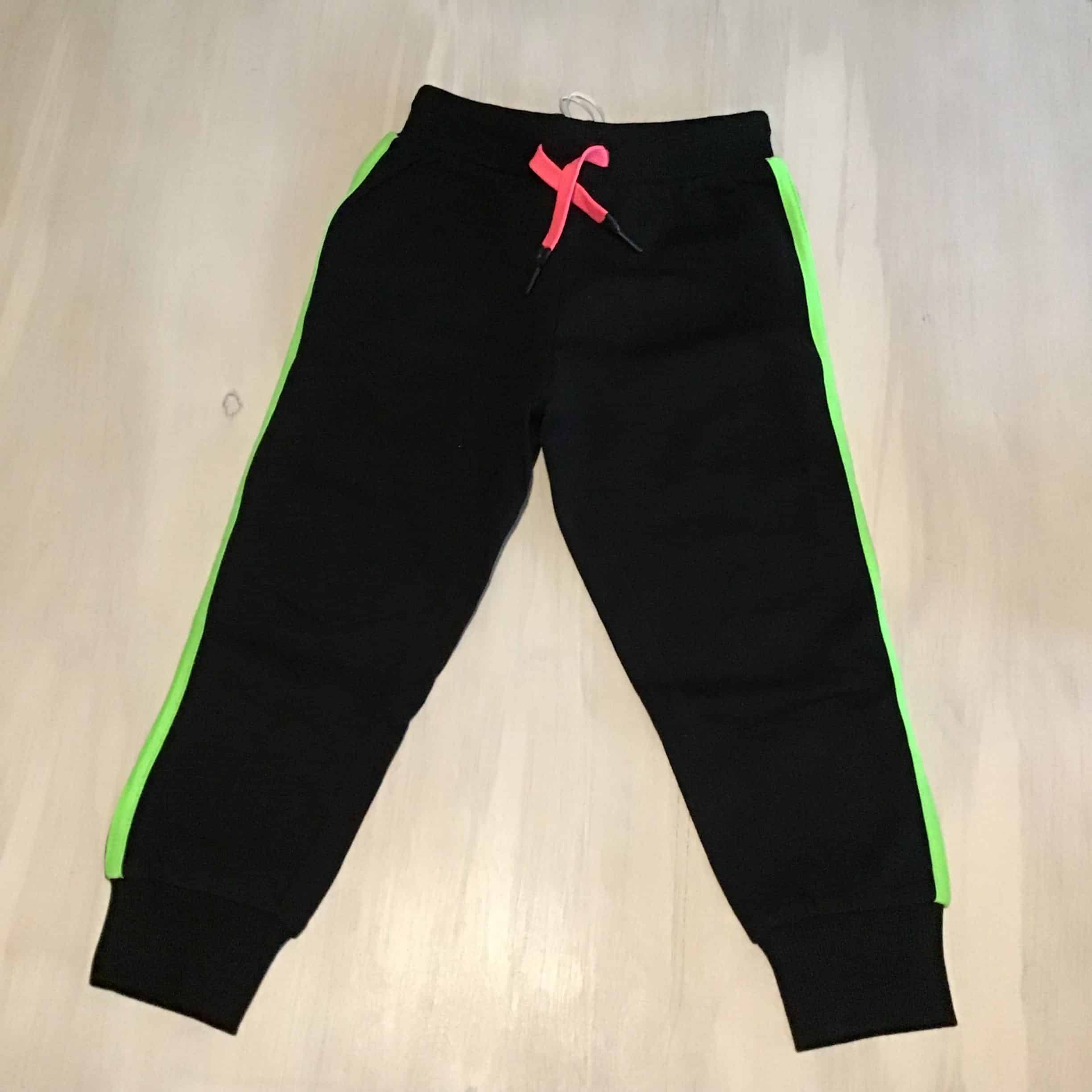 pantaloni-tuta-bimba-caldo-cotone-nero-Fluo-verde-rosa-melby