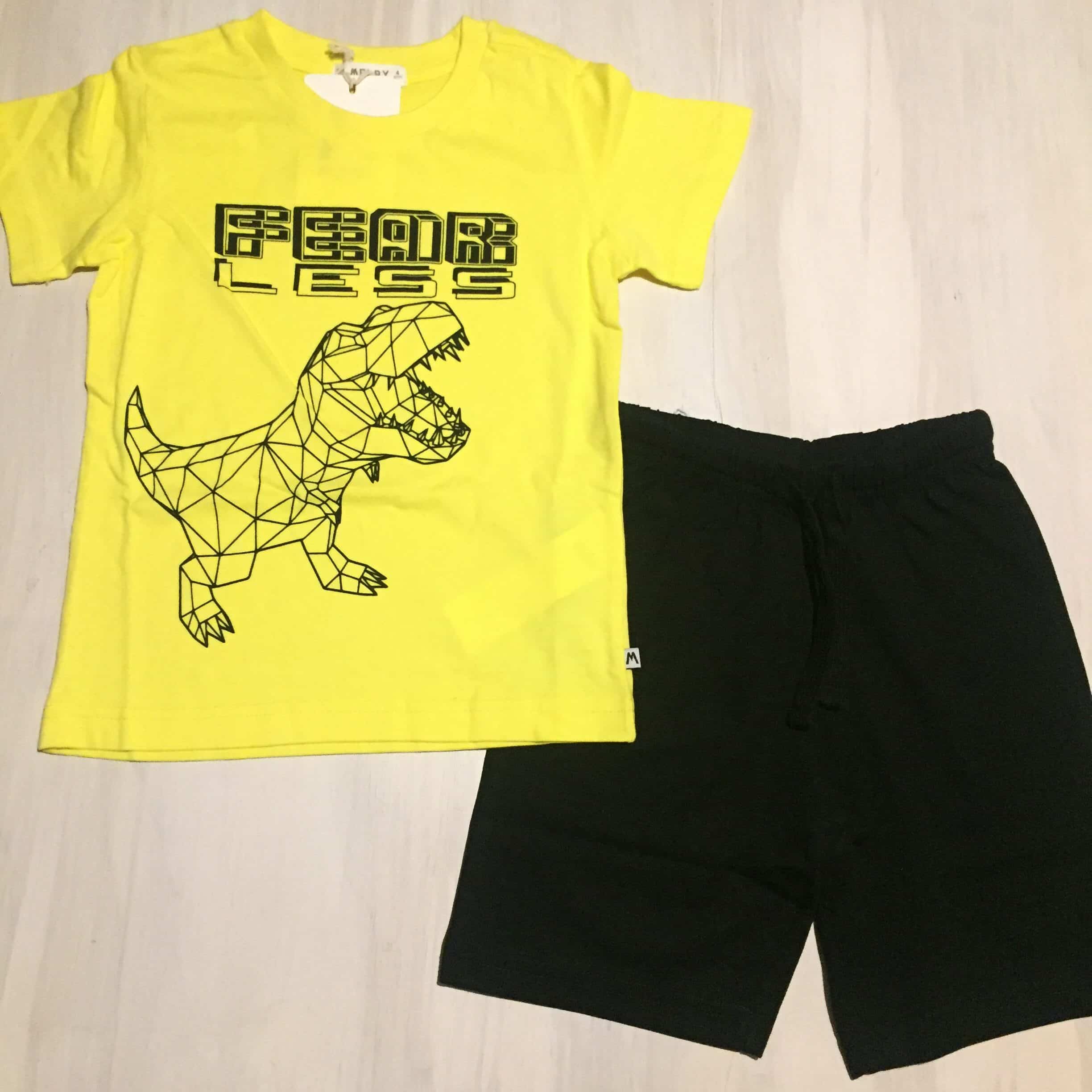 completo-maglietta-manica-corta-giallo-nero-dinosauro-fear-less-melby-cotone