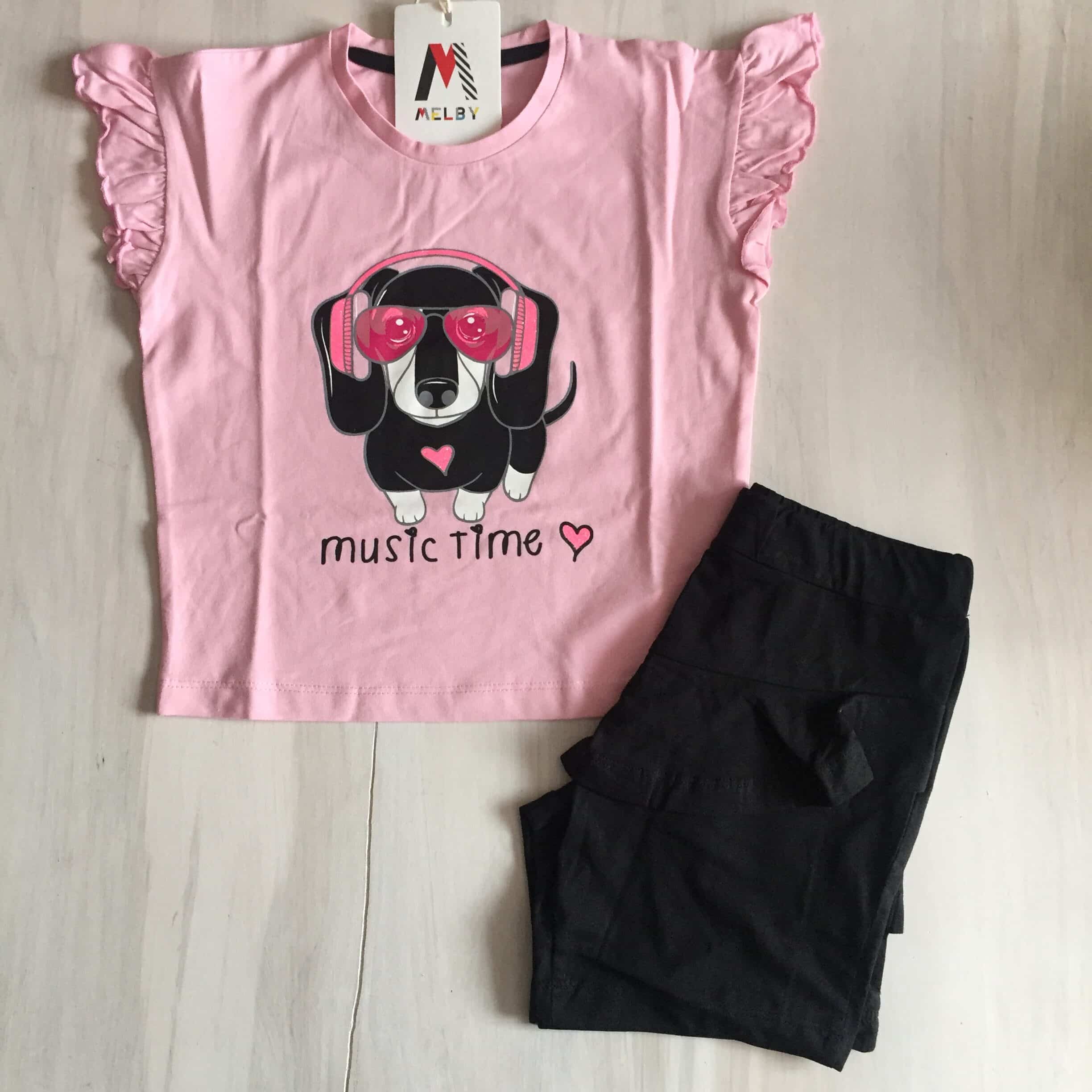 completo-bimba-pantaloncino-corto-maglietta-rosa-bassotto-melby