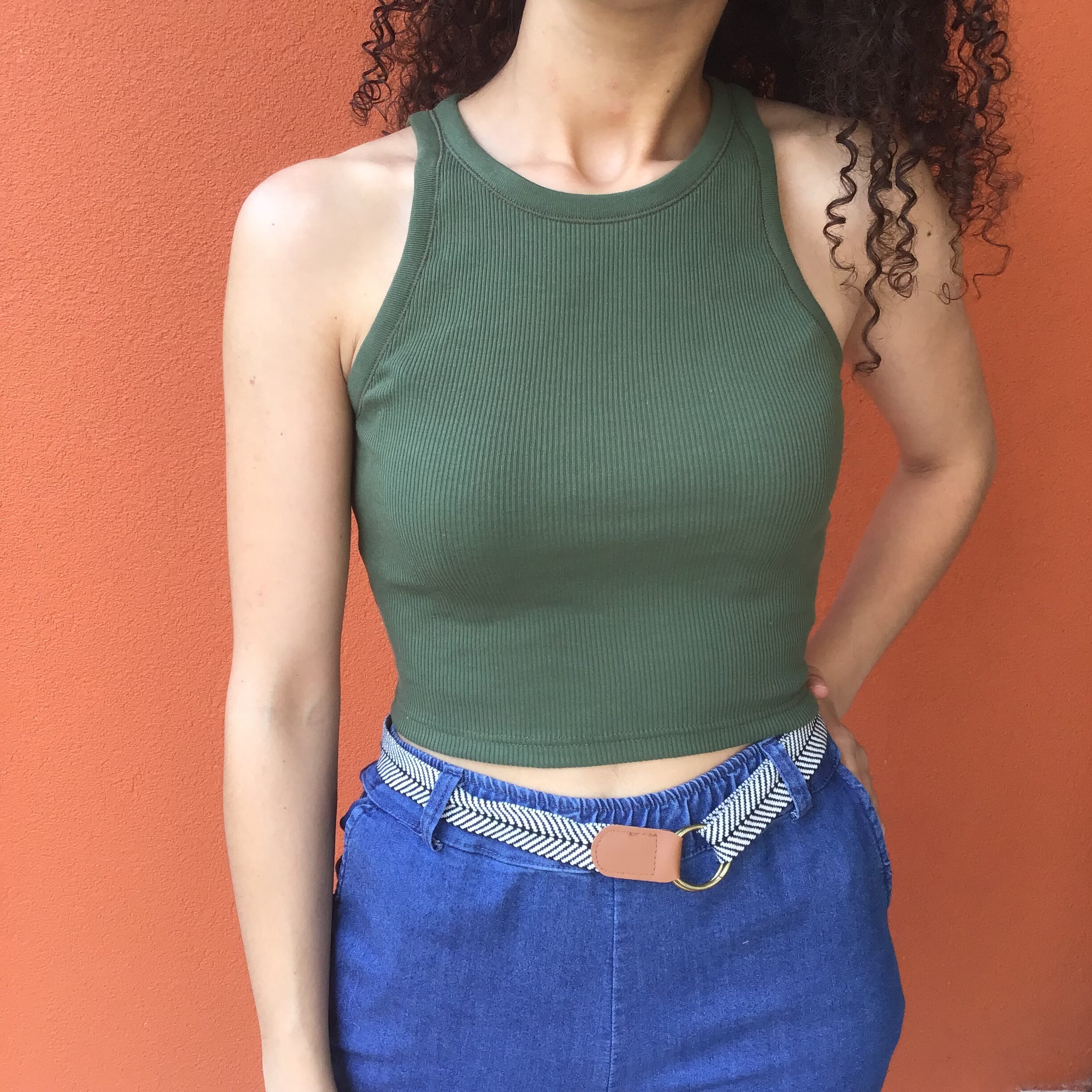 top-corto-donna-verde-militare-color-ribs-sublyme