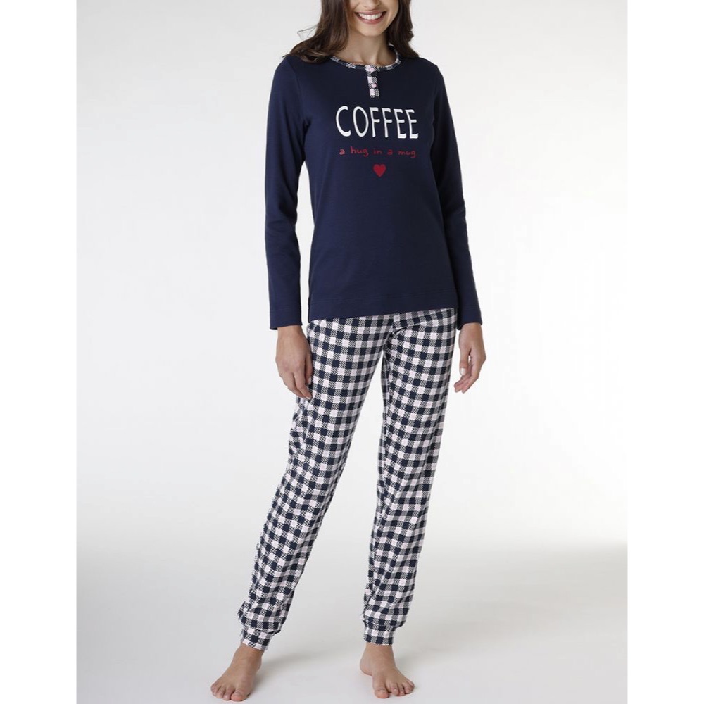 pigiama-donna-caldo-cotone-coffee-a-hug-in-a-mug-lovable-blu-quadri-caldo-cotone