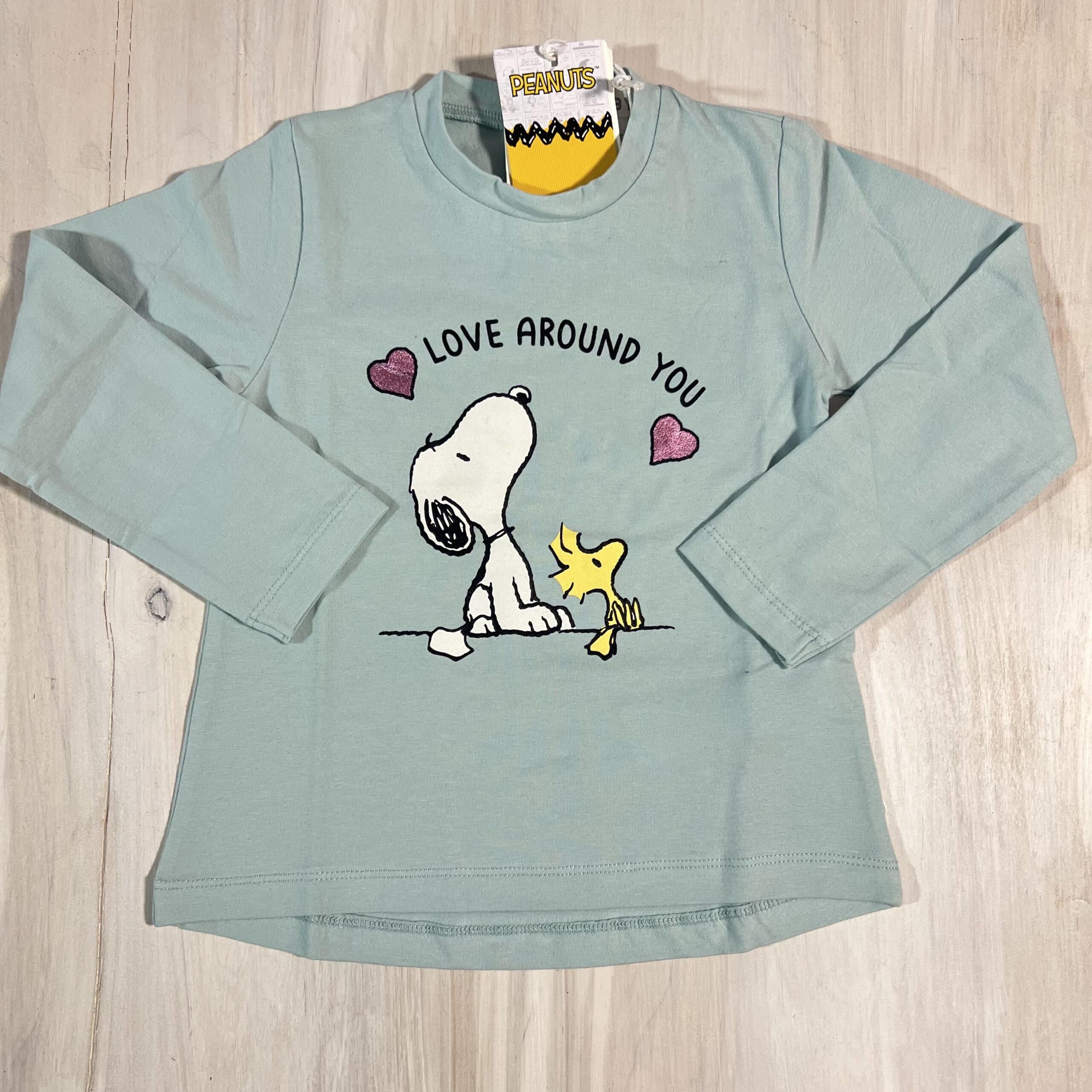 t-shirt-manica-lunga-verde-menta-snoopy-cotone-melby-peanuts